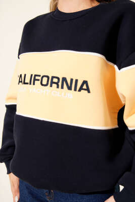California Baskılı Sweatshirt Lacivert - Kadın Giyim Modelleri