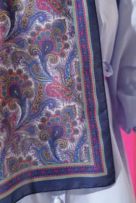 Çalıkuşu Serisi Detaylı Şal Lacivert Yeşil - Başörtüsü
