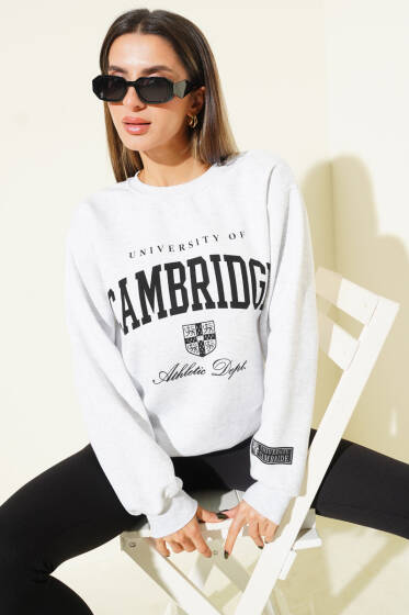 Cambridge Baskılı Şardonlu Sweat Melanj Gri - Kadın Giyim Modelleri