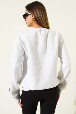 Cambridge Baskılı Şardonlu Sweat Melanj Gri - Kadın Giyim Modelleri