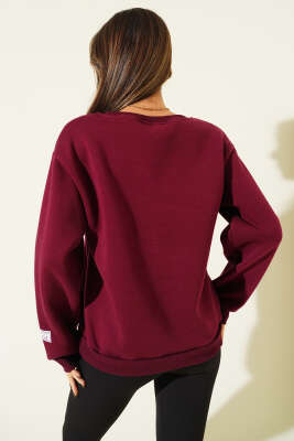 Cambridge Baskılı Şardonlu Sweat Mürdüm - Kadın Giyim Modelleri