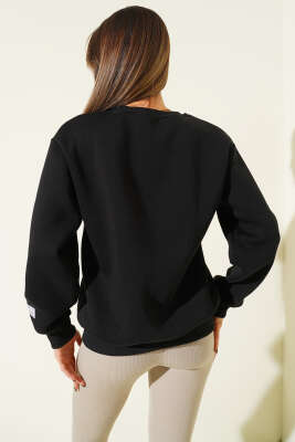 Cambridge Baskılı Şardonlu Sweat Siyah - Kadın Giyim Modelleri