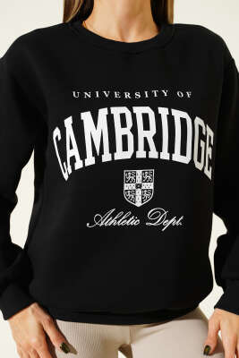 Cambridge Baskılı Şardonlu Sweat Siyah - Kadın Giyim Modelleri