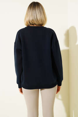 Cambridge Baskılı Sweatshirt Lacivert - Kadın Giyim Modelleri