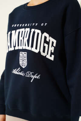 Cambridge Baskılı Sweatshirt Lacivert - Kadın Giyim Modelleri