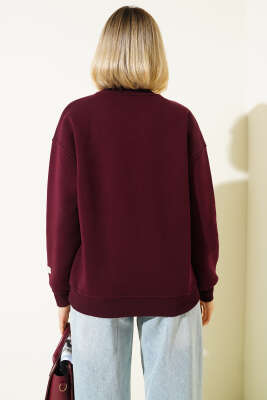 Cambridge Baskılı Sweatshirt Mürdüm - Kadın Giyim Modelleri