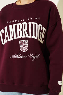 Cambridge Baskılı Sweatshirt Mürdüm - Kadın Giyim Modelleri