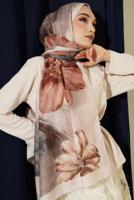 Camellia Desen Şal Bej - VERTU (NYD TEKSTİL)