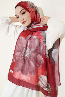 Camellia Desen Şal Bordo - Başörtüsü