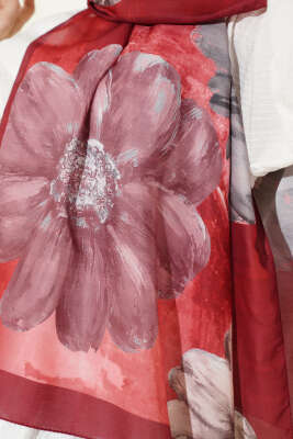 Camellia Desen Şal Bordo - Başörtüsü