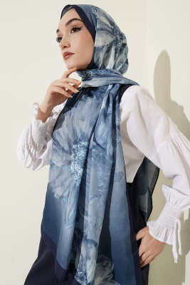 Camellia Desen Şal İndigo - Yılın Fırsatı