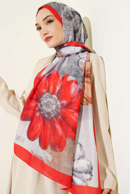 Camellia Desen Şal Kırmızı - Başörtüsü