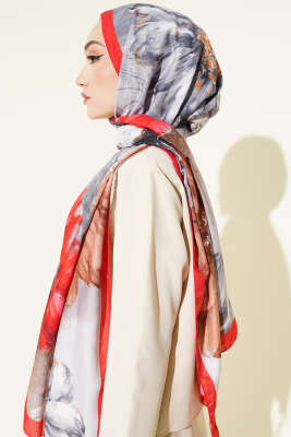 Camellia Desen Şal Kırmızı - Başörtüsü