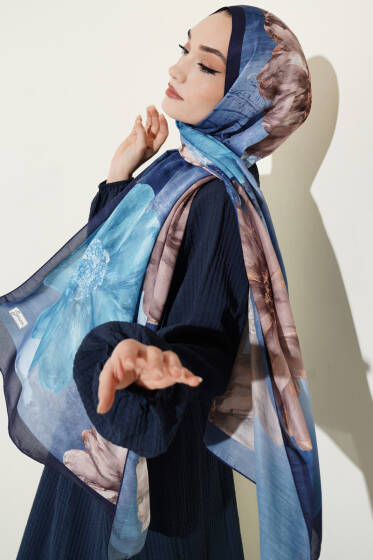 Camellia Desen Şal Lacivert - Başörtüsü