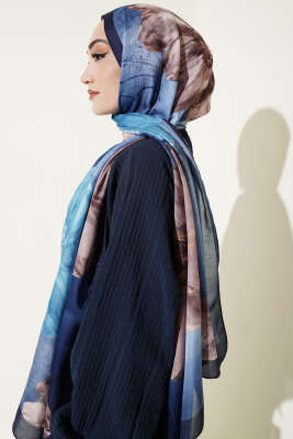 Camellia Desen Şal Lacivert - Başörtüsü