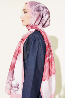 Camellia Desen Şal Pembe - Başörtüsü