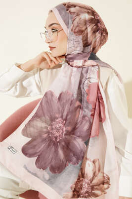 Camellia Desen Şal Pudra - VERTU (NYD TEKSTİL)