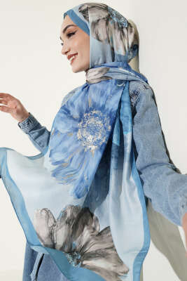 Camellia Desen Şal Soft Mavi 
