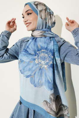 Camellia Desen Şal Soft Mavi - Başörtüsü