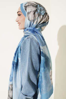 Camellia Desen Şal Soft Mavi - Başörtüsü