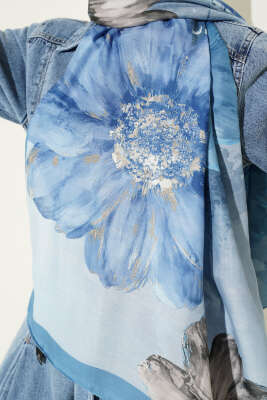 Camellia Desen Şal Soft Mavi - Başörtüsü