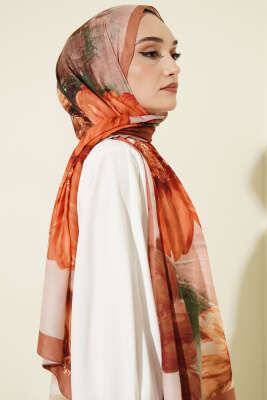 Camellia Desen Şal Taba - Başörtüsü