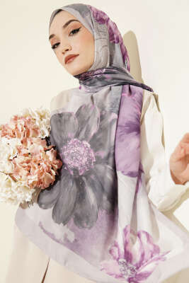 Camellia Desen Şal Taş Gri - VERTU (NYD TEKSTİL)