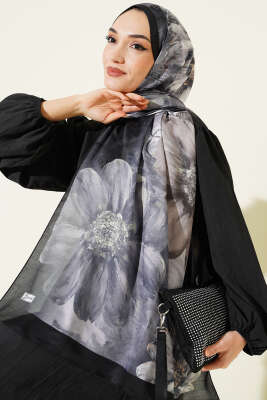 Camellia Desen Şal Taş Siyah - Başörtüsü