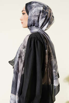 Camellia Desen Şal Taş Siyah - Başörtüsü