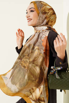 Camellia Desen Şal Yağ Yeşili - VERTU (NYD TEKSTİL)