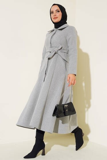 Çan Kesim Düğmeli Kaşe Kaban Gri - Kaban