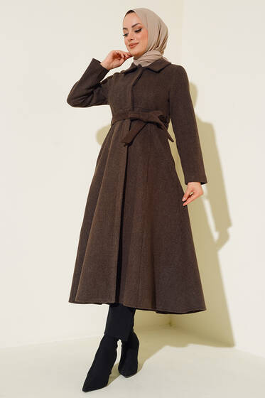 Çan Kesim Düğmeli Kaşe Kaban Kahve - Kaban