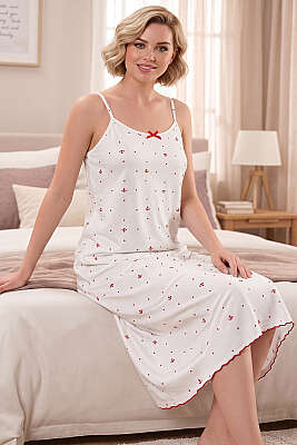 Çapa Desen Askılı Gecelik Kırmızı - MANOLYA