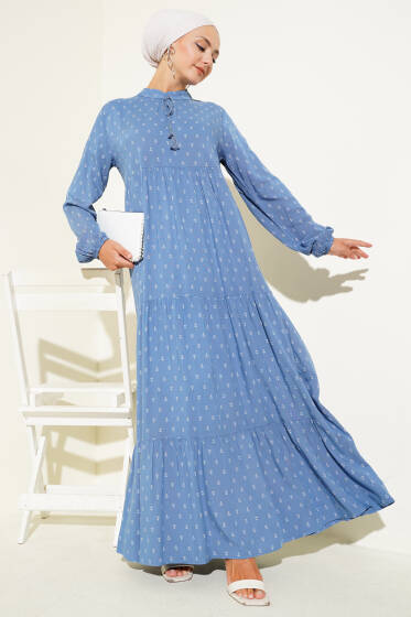 Çapa Desenli Kat Elbise Indıgo - Elbise