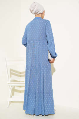 Çapa Desenli Kat Elbise Indıgo - Tesettür Elbise