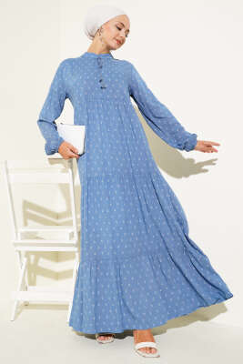 Çapa Desenli Kat Elbise Indıgo 