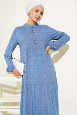 Çapa Desenli Kat Elbise Indıgo - Tesettür Elbise