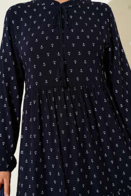 Çapa Desenli Kat Elbise Lacivert - Tesettür Elbise