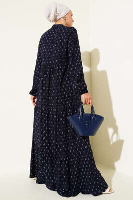 Çapa Desenli Kat Elbise Lacivert - Tesettür Elbise