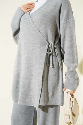 Çapraz Bağlamalı Triko Takım Gri - İkili Takım