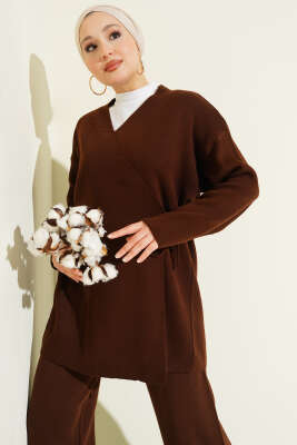 Çapraz Bağlamalı Triko Takım Kahve - İkili Takım