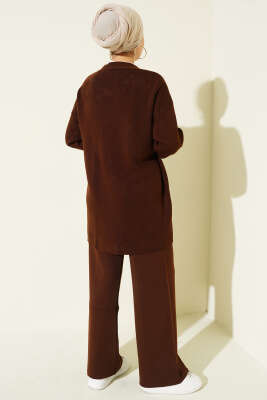 Çapraz Bağlamalı Triko Takım Kahve - İkili Takım