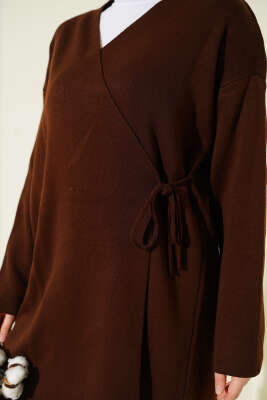 Çapraz Bağlamalı Triko Takım Kahve - İkili Takım