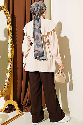 Çapraz Detaylı İp Kuşaklı Gömlek Bej - Gömlek