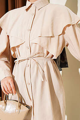 Çapraz Detaylı İp Kuşaklı Gömlek Bej - Gömlek