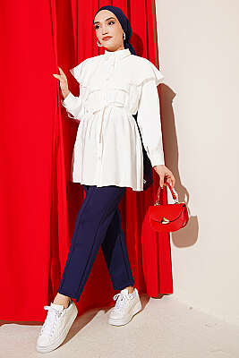 Çapraz Detaylı İp Kuşaklı Gömlek Ekru - Gömlek