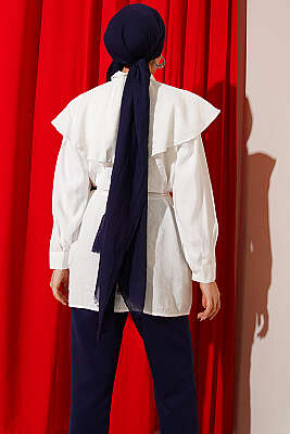 Çapraz Detaylı İp Kuşaklı Gömlek Ekru - Gömlek