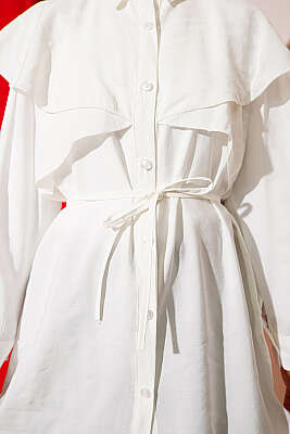 Çapraz Detaylı İp Kuşaklı Gömlek Ekru - Gömlek