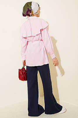 Çapraz Detaylı İp Kuşaklı Gömlek Pembe - Gömlek