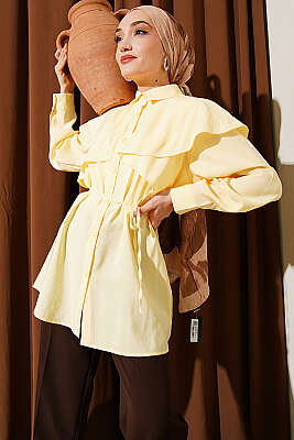 Çapraz Detaylı İp Kuşaklı Gömlek Sarı 